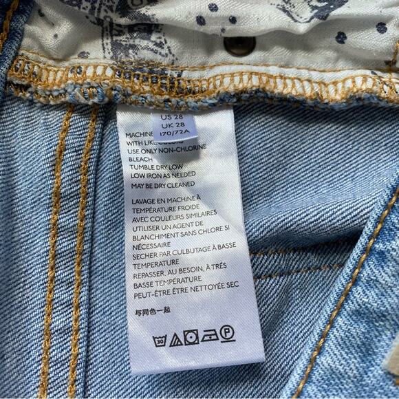 Pilcro High Rise Embroidered Boyfriend Jeans Medium Blue Size 28 Boho Distressed - Picture 12 of 15